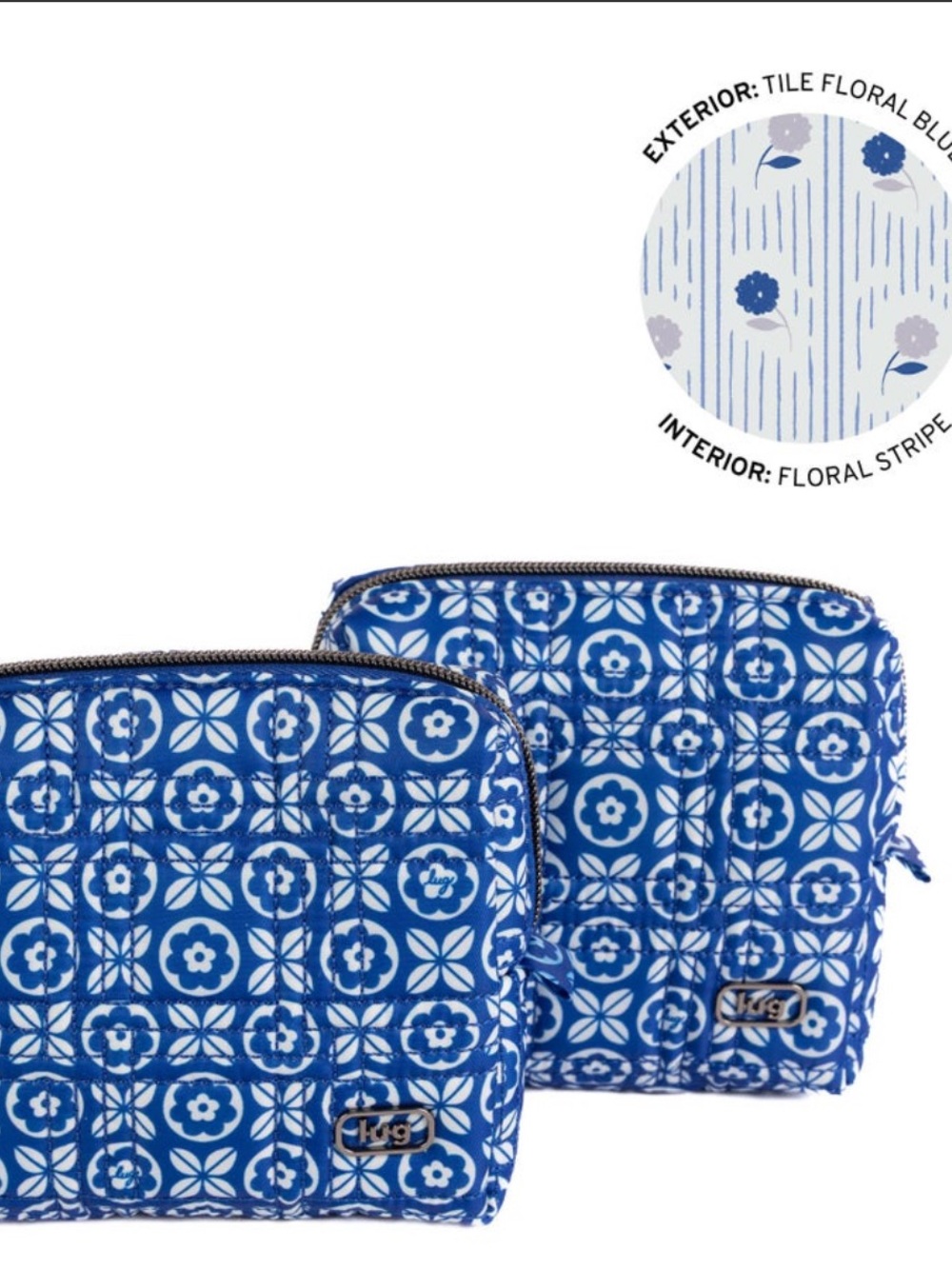 Lug Domino Storage Pouch 2pc Set.Tile Floral Blue